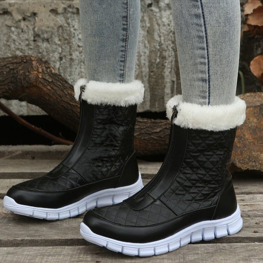 Black Boots For Women Shoes Winter Push Warm Combat Boots With Front Zipper