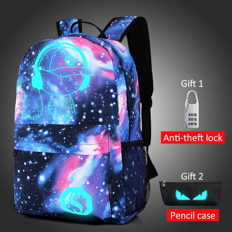 Luminous USB Charging Backpack Anime Boy Girl School