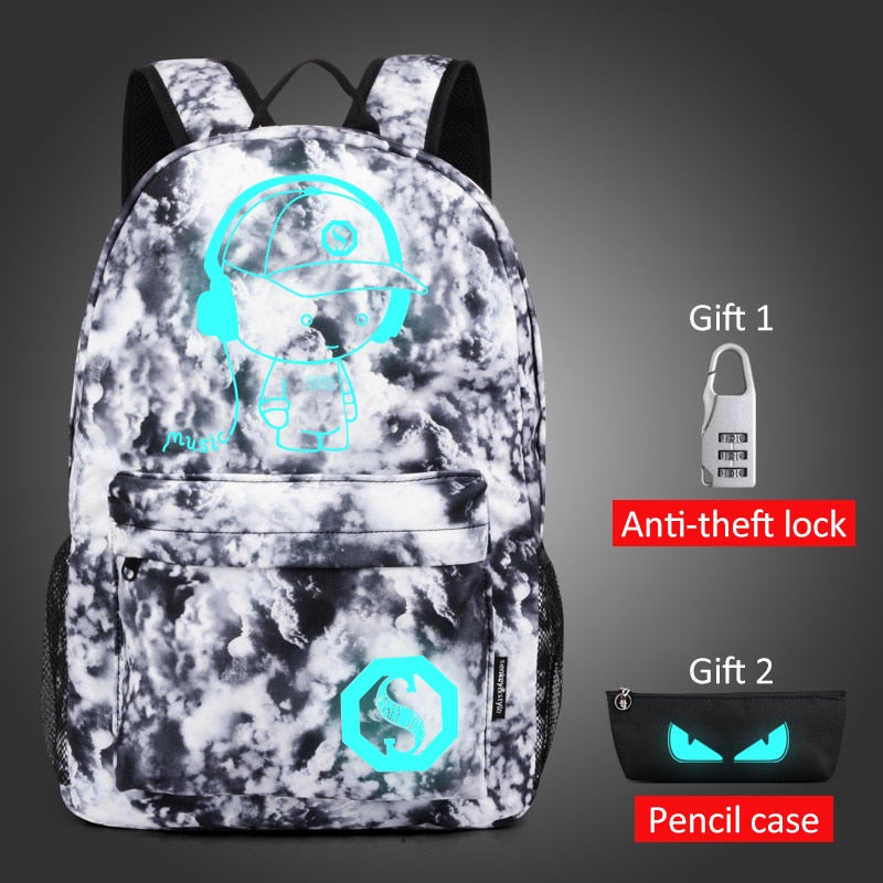 Luminous USB Charging Backpack Anime Boy Girl School