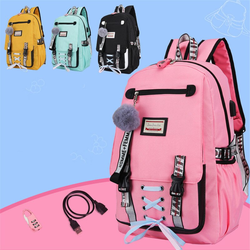 Large school bags for teenage girls USB with lock Anti-theft backpack