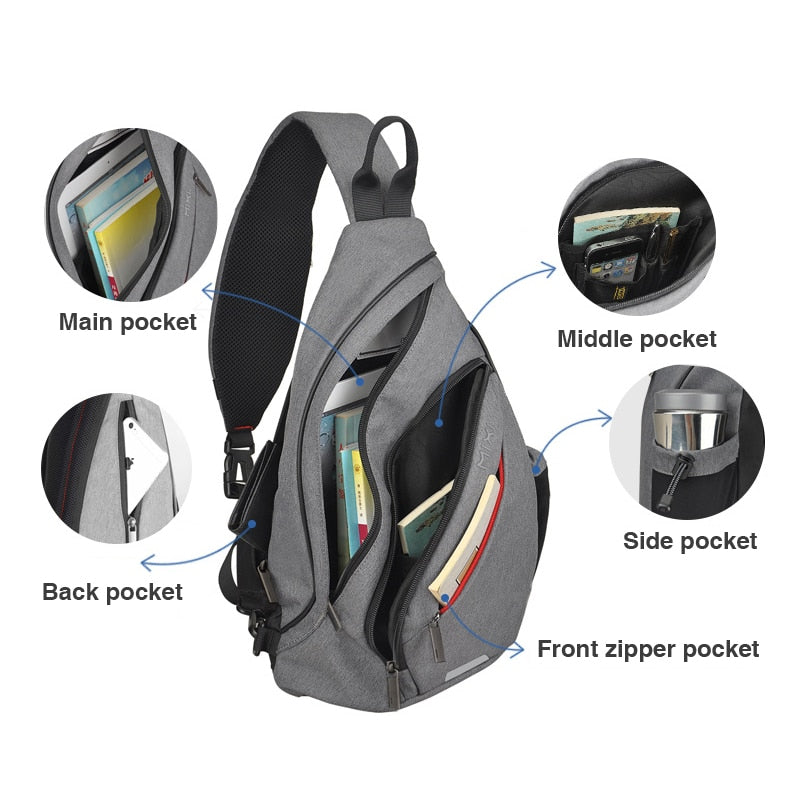 Mixi Men One Shoulder Backpack Women Sling Bag Crossbody USB Boys