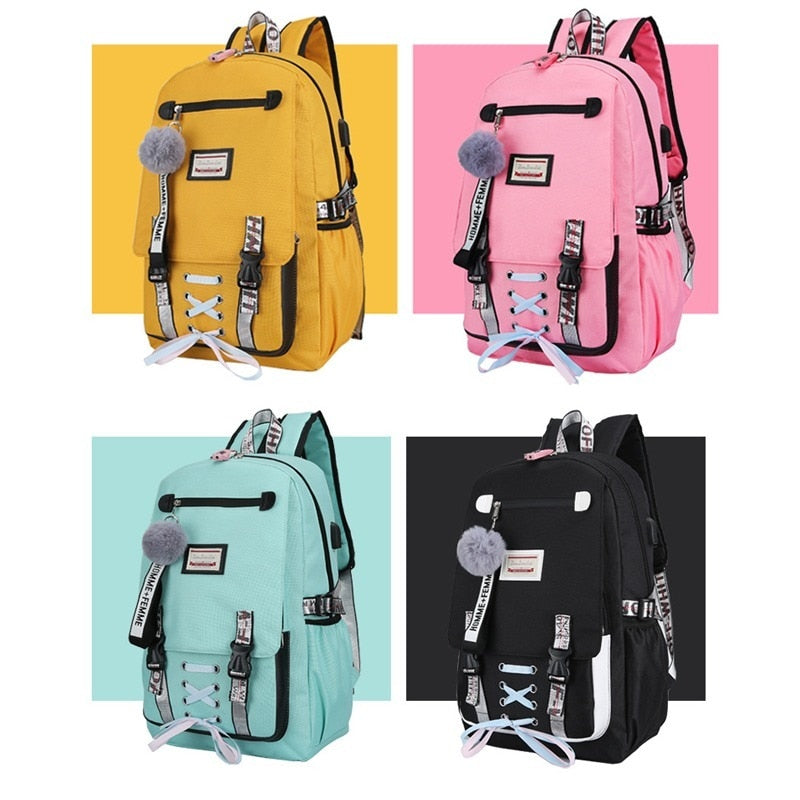 Large school bags for teenage girls USB with lock Anti-theft backpack