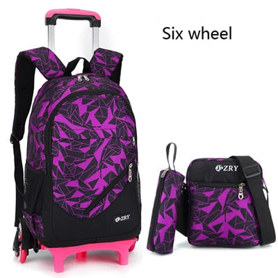 School Backpack Removable Children School Bags With 2/6 Wheels Stairs