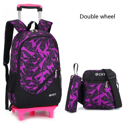 School Backpack Removable Children School Bags With 2/6 Wheels Stairs