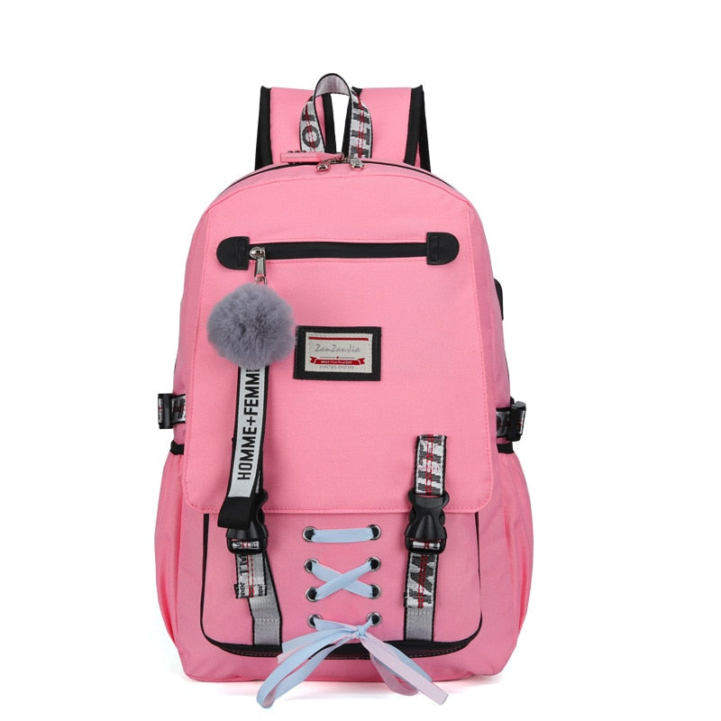 Large school bags for teenage girls USB with lock Anti-theft backpack