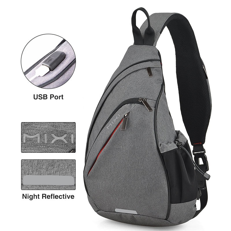 Mixi Men One Shoulder Backpack Women Sling Bag Crossbody USB Boys