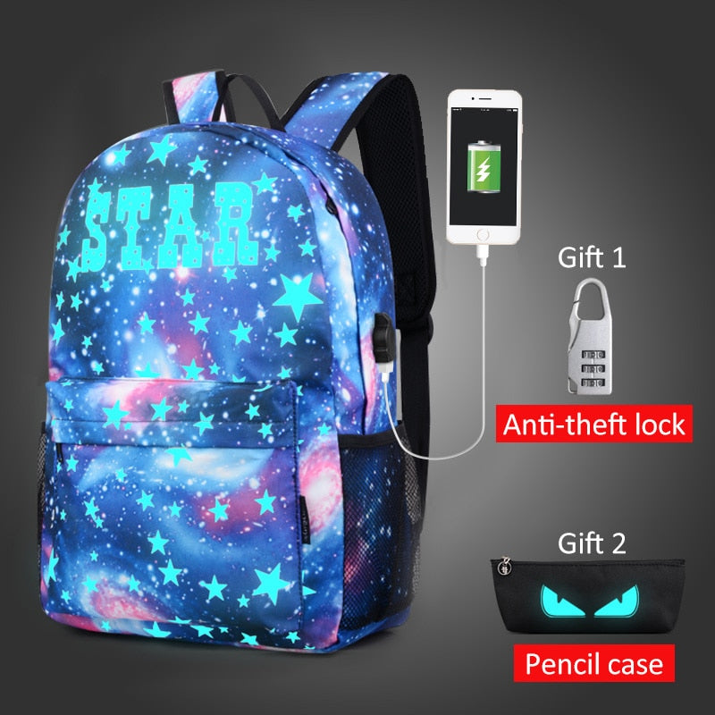 Luminous USB Charging Backpack Anime Boy Girl School