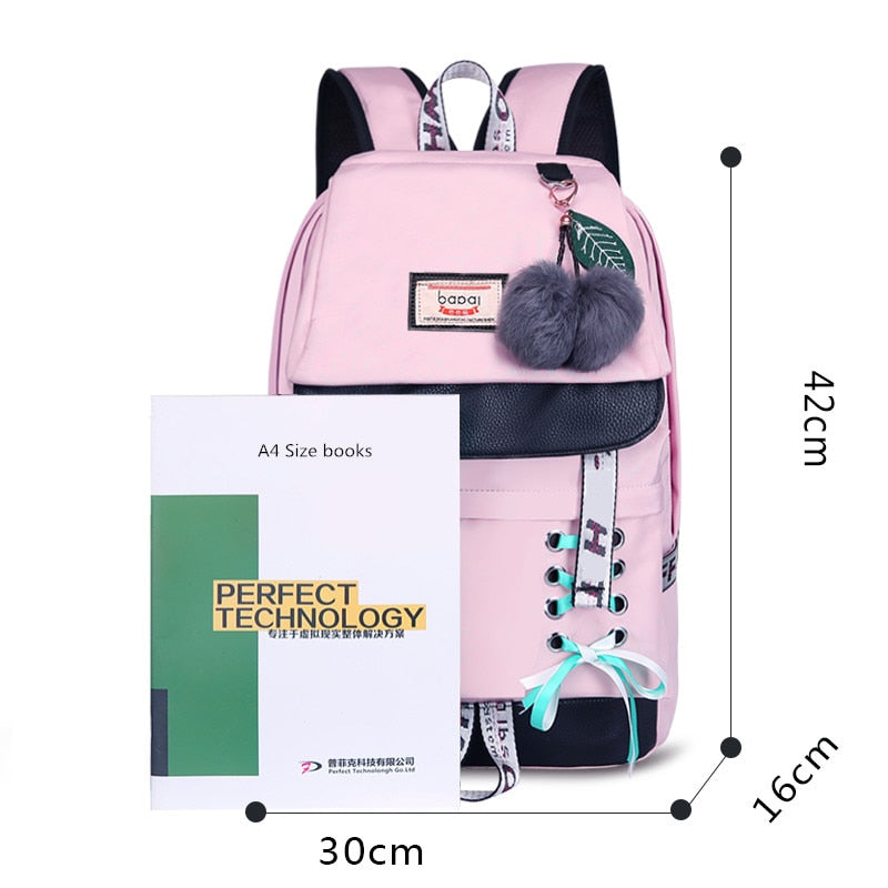 Fengdong fashion black pink waterproof nylon school backpack for girls