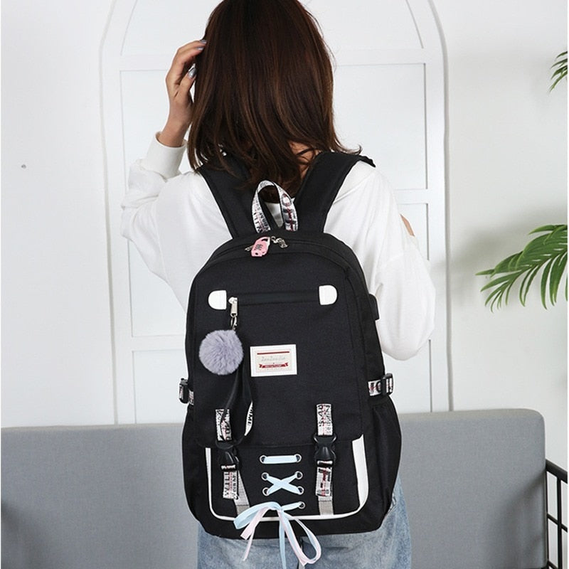 Large school bags for teenage girls USB with lock Anti-theft backpack