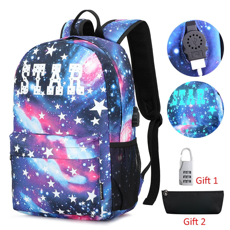 Luminous USB Charging Backpack Anime Boy Girl School