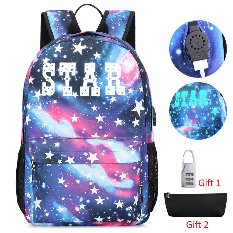 Luminous USB Charging Backpack Anime Boy Girl School