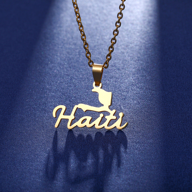 European And American New Haiti Map Pendant Necklace